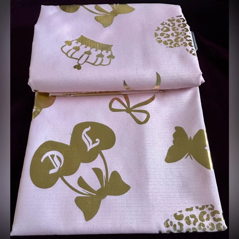 JUICY COUTURE Blush Pink & Metallic Gold Fabric Shower/Bathtub Shower Curtain